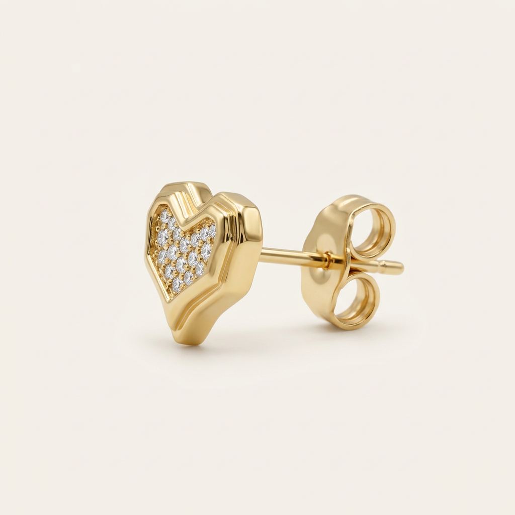 14K Gold Filled Pavé Heart Stud Earrings with Cubic Zirconia