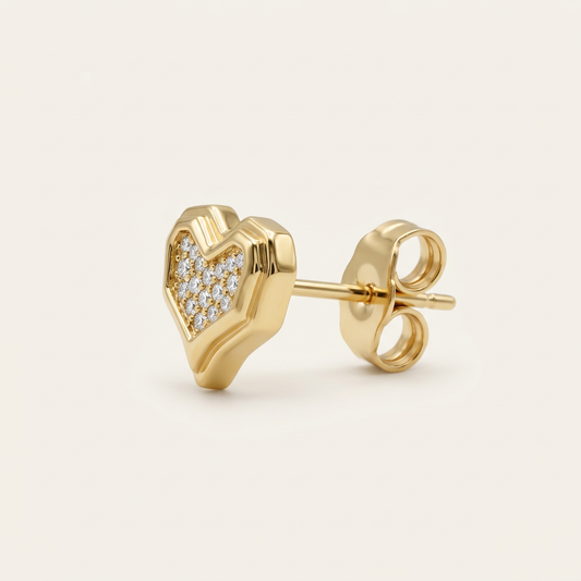 14K Gold Filled Pavé Heart Stud Earrings with Cubic Zirconia