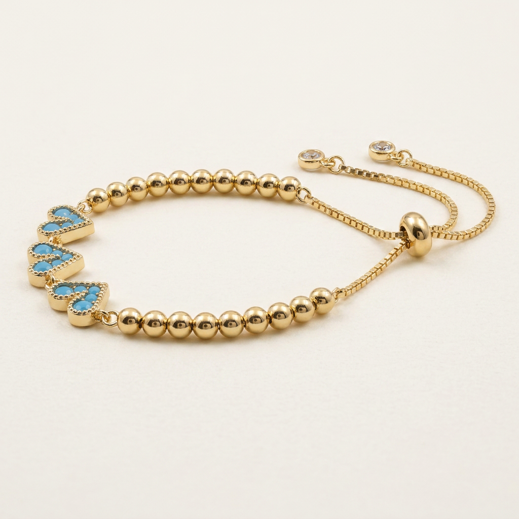 14K Gold Filled Heart Bolo Bracelet - Turquoise