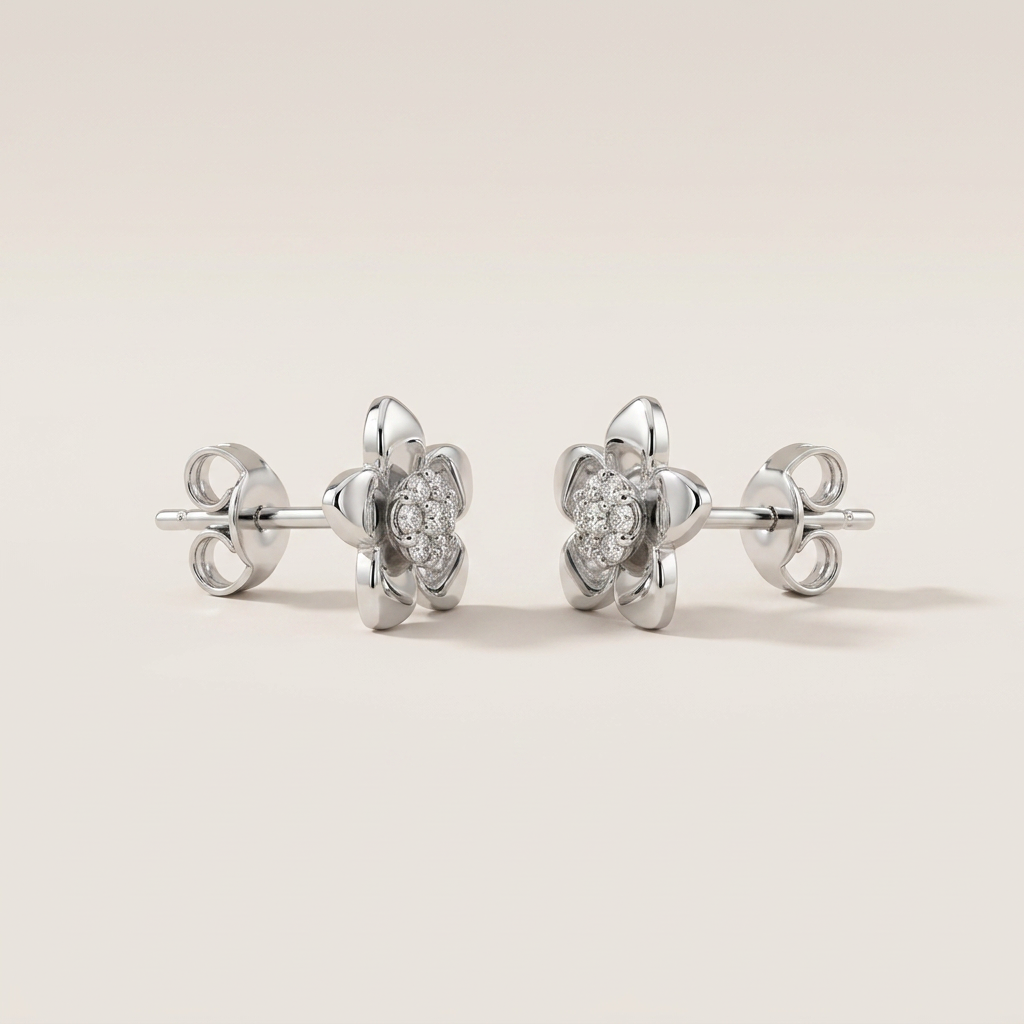 Rhodium Floral Stud Earrings