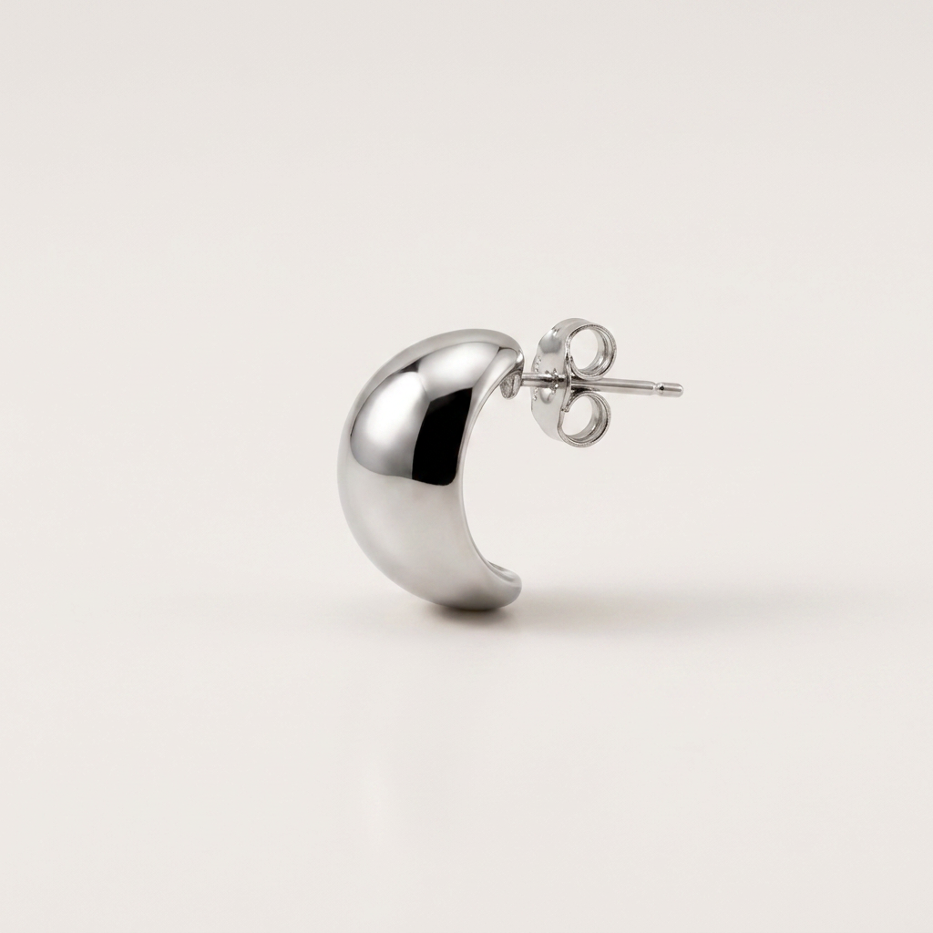 Rhodium Minimalist Dome Earrings