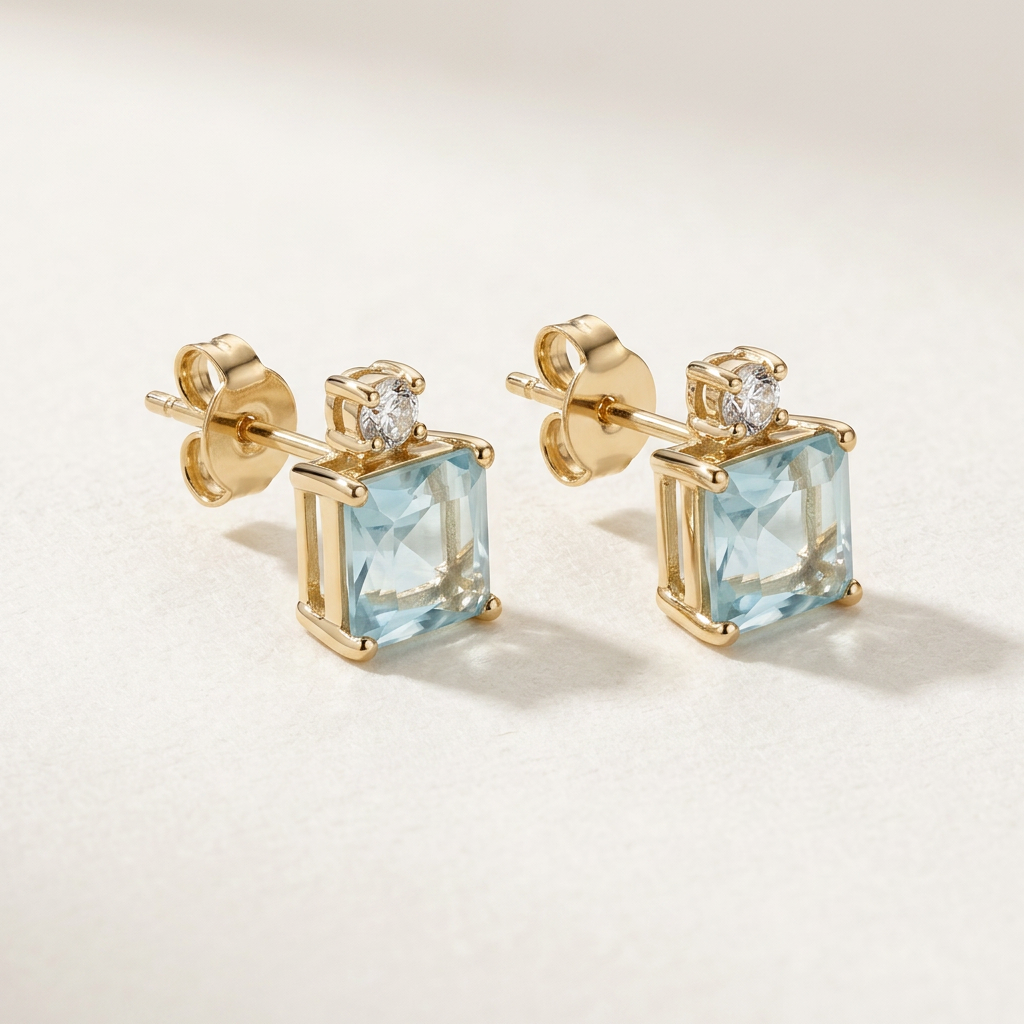 14K Gold Filled Light Blue Stud Earrings