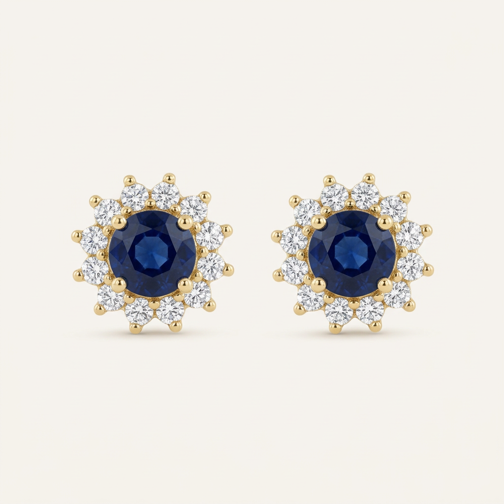 14K Gold Filled Sapphire and CZ Halo Stud Earrings