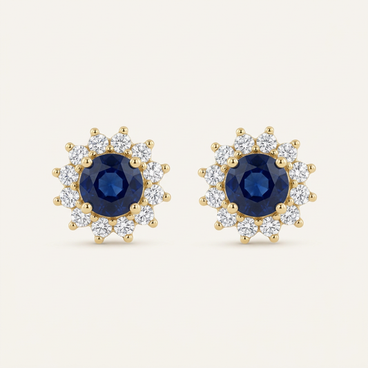 14K Gold Filled Sapphire and CZ Halo Stud Earrings