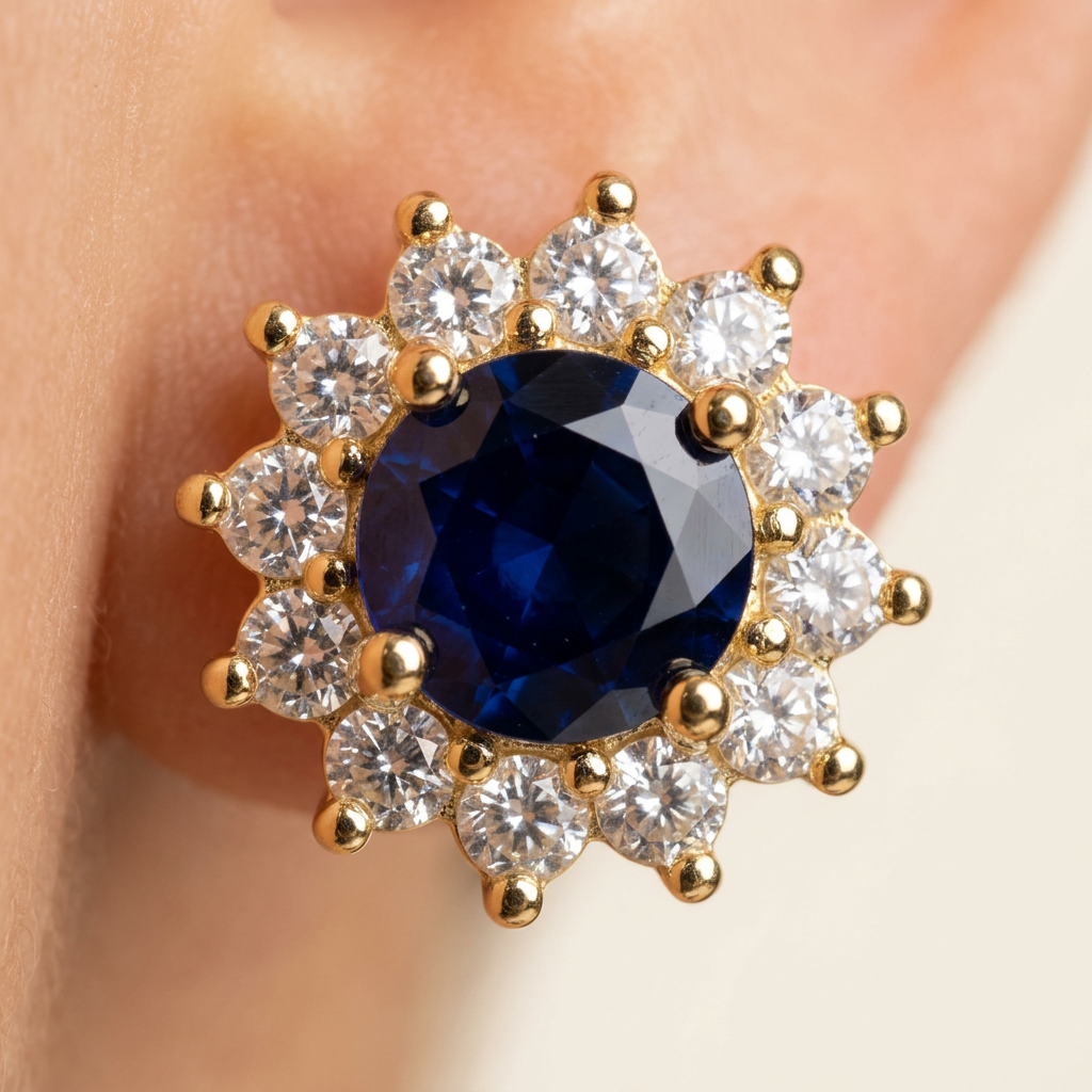 14K Gold Filled Sapphire and CZ Halo Stud Earrings