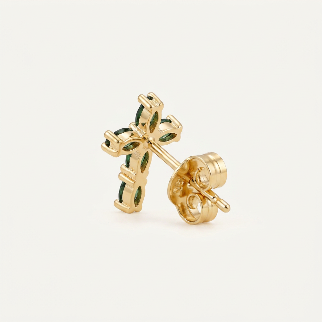 14K Gold Filled Green Marquise Cross Stud Earrings