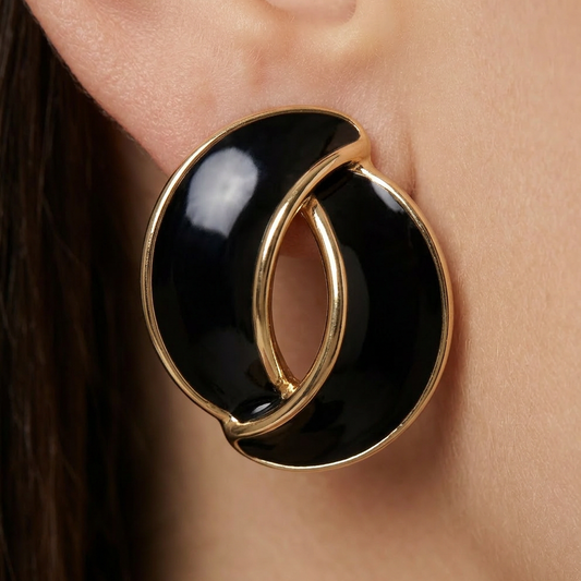 14K Gold Filled Aura Interlocking Black Enamel Stud Earrings
