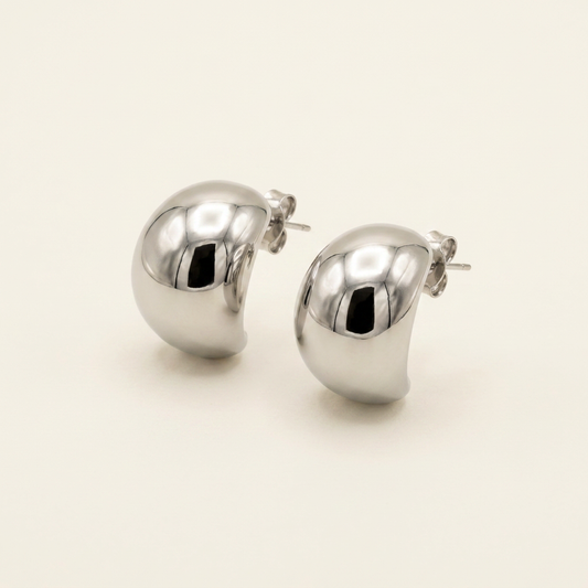 Rhodium Minimalist Dome Earrings