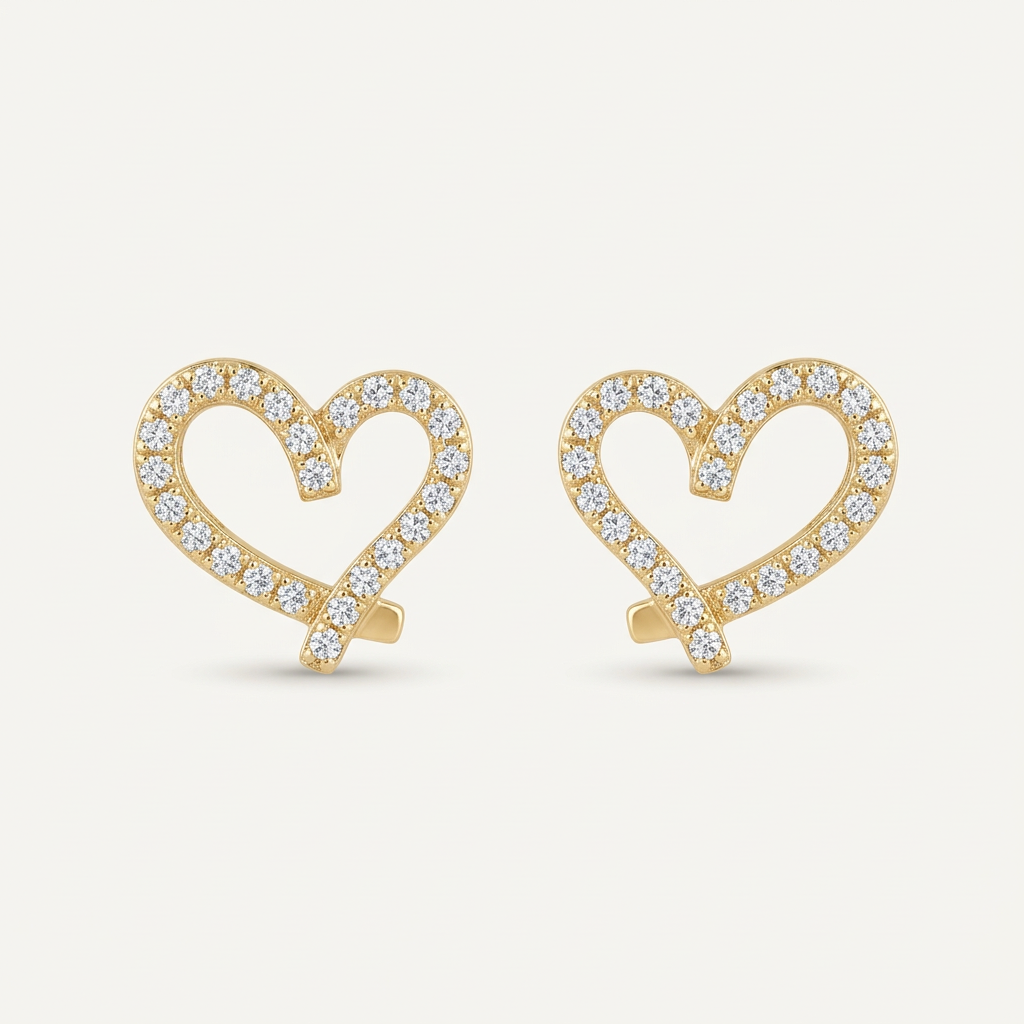 Sparkling Cubic Zirconia Heart Studs in 14K Gold Filled