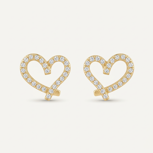 Sparkling Cubic Zirconia Heart Studs in 14K Gold Filled