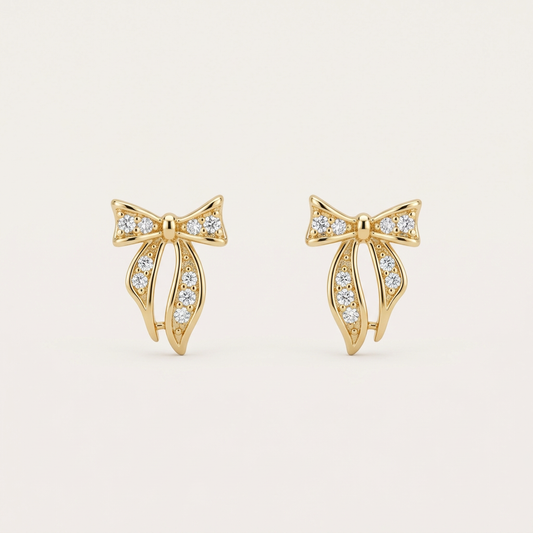 14K Gold Filled Bow Stud Earrings with Cubic Zirconia