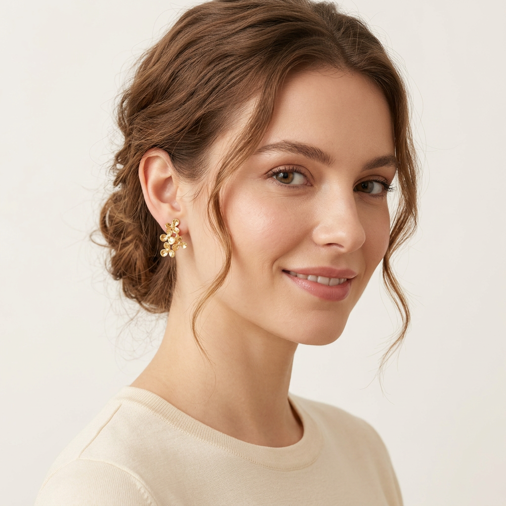 14K Gold Filled Floral Cluster Stud Earrings