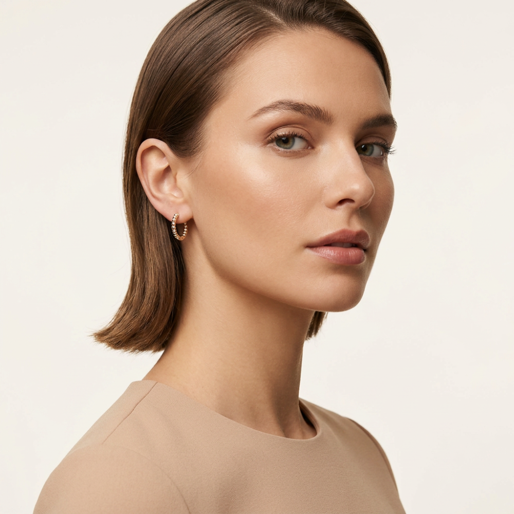 14K Gold Filled Beaded Huggie Hoop Earrings