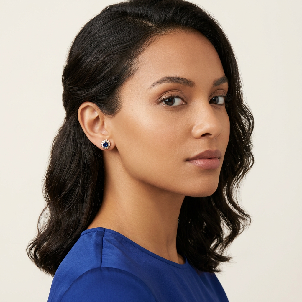 14K Gold Filled Sapphire and CZ Halo Stud Earrings