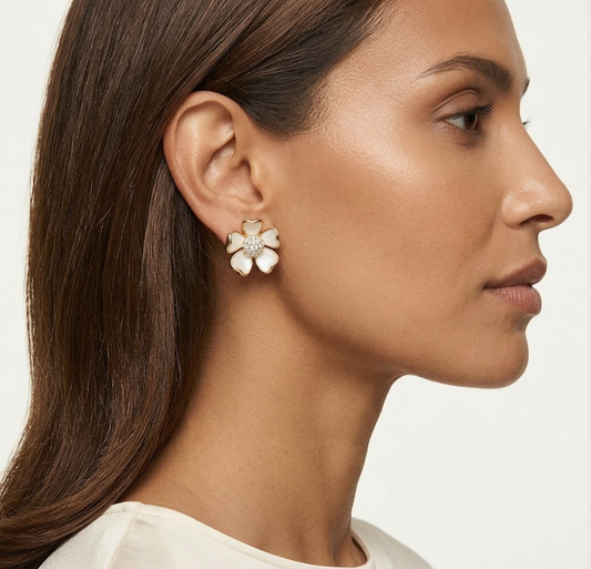 14K Gold Filled White Enamel Floral Stud Earrings – Soft Pet