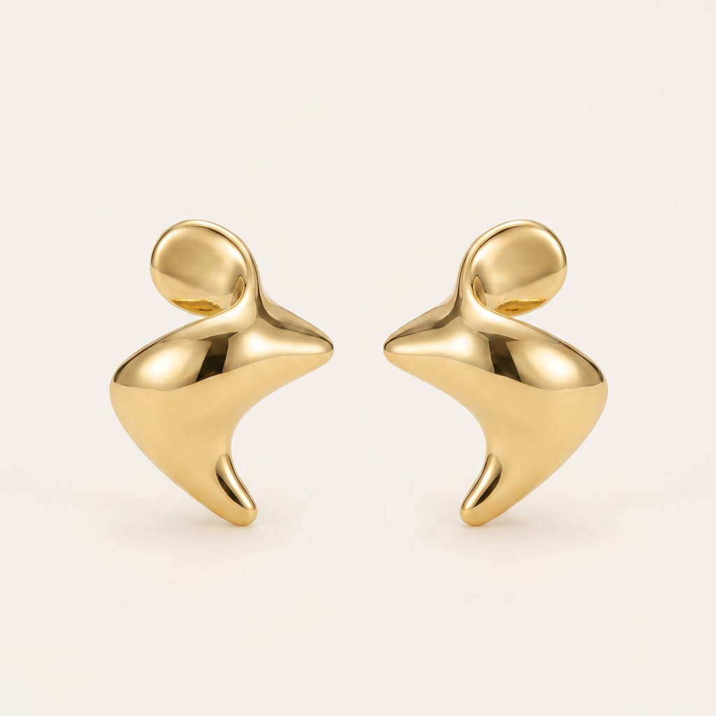 14K Gold Filled Sculptural Fluid Abstract Stud Earrings