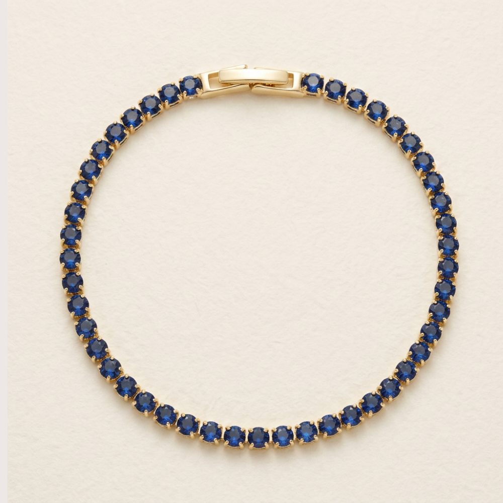 14K Gold Filled Tennis Bracelet - Sapphire Blue