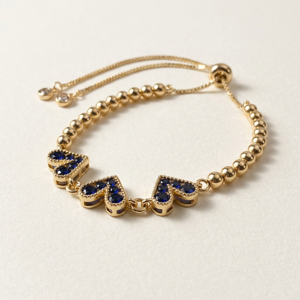 14K Gold Filled Heart Bolo Bracelet - Sapphire