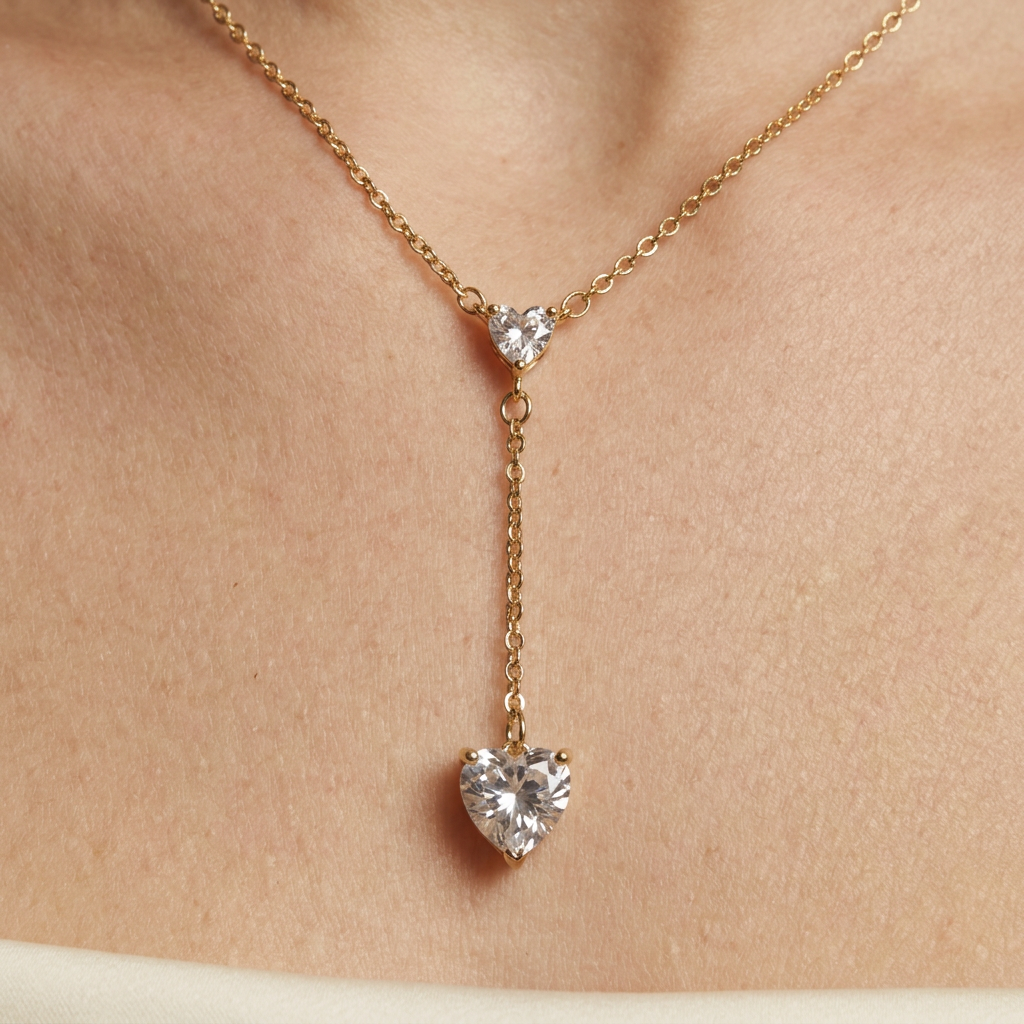 14K Gold Filled Double Heart Drop Necklace