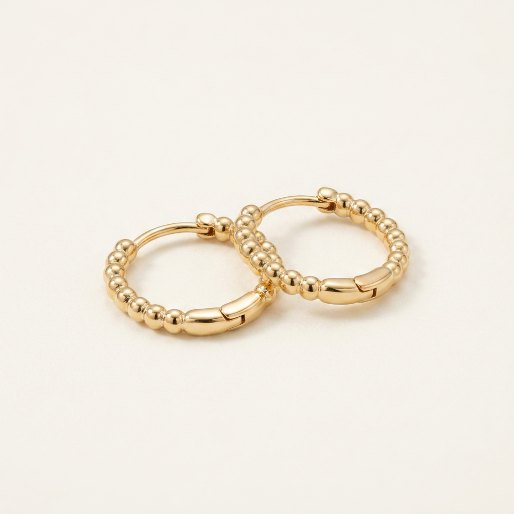 14K Gold Filled Beaded Huggie Hoop Earrings