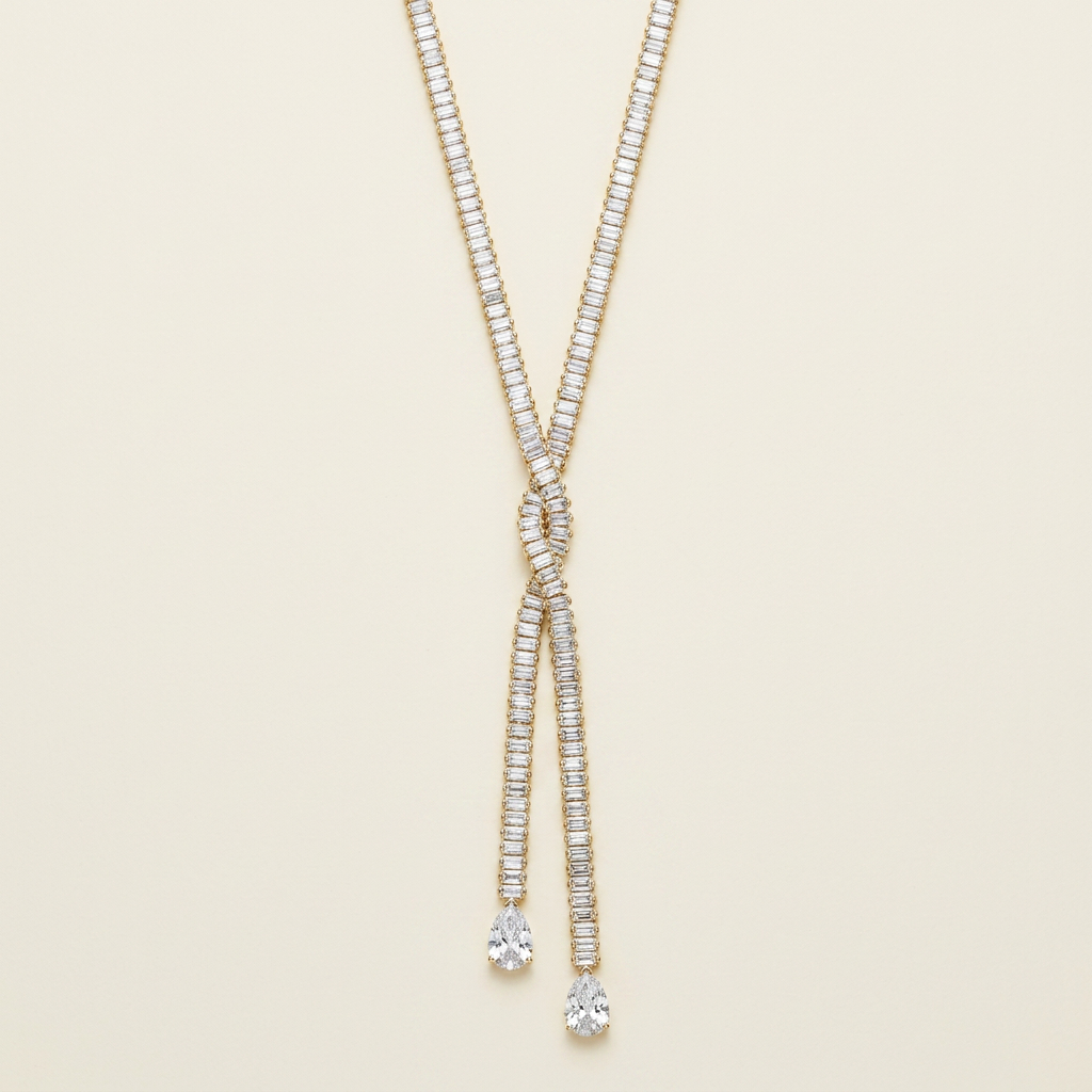 14K Gold Filled Cubic Zirconia Lariat Necklace