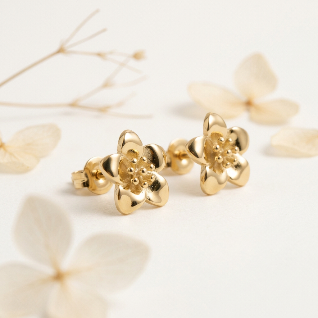 14K Gold Filled Floral Stud Earrings – Classic Bloom