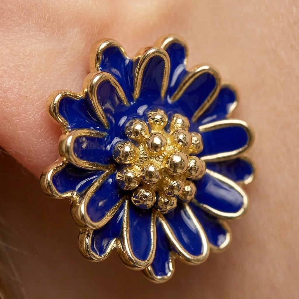 14K Gold Filled Blue Enamel Floral Stud Earrings – Mini Bloo