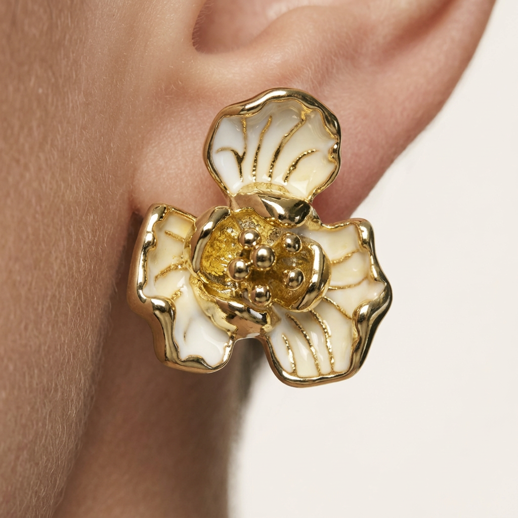 14K Gold Filled Enamel Flower Stud Earrings