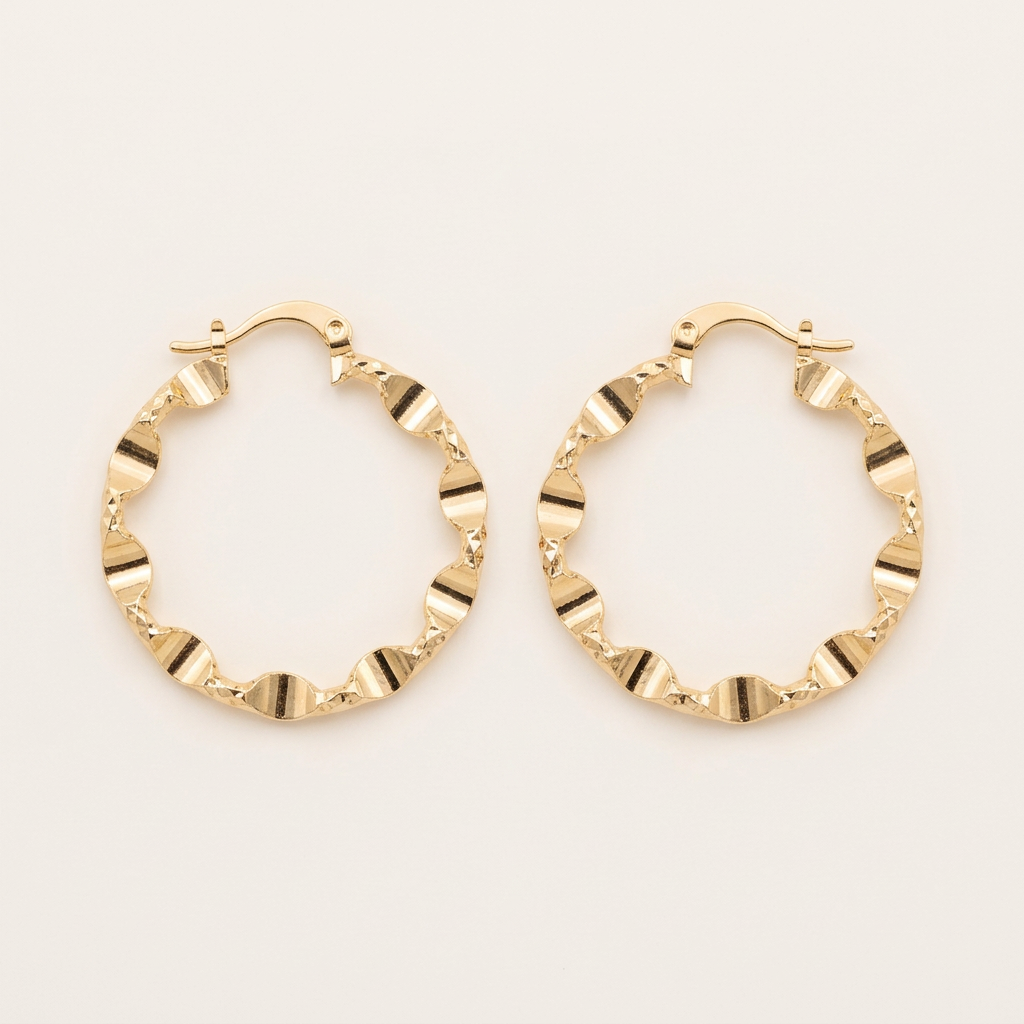 14K Gold Filled Scalloped Textured Hoop Earrings
