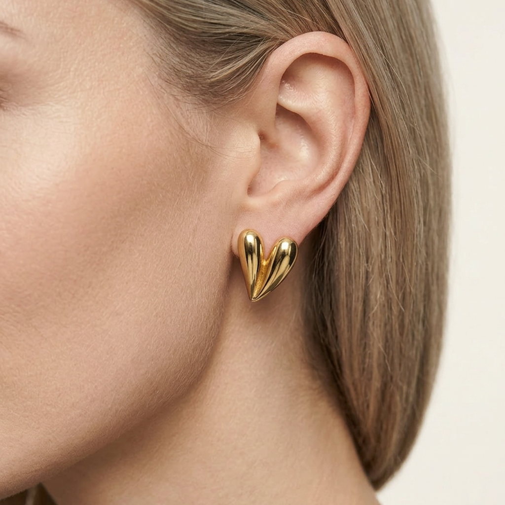 14K Gold Filled Sculptural Heart Stud Earrings