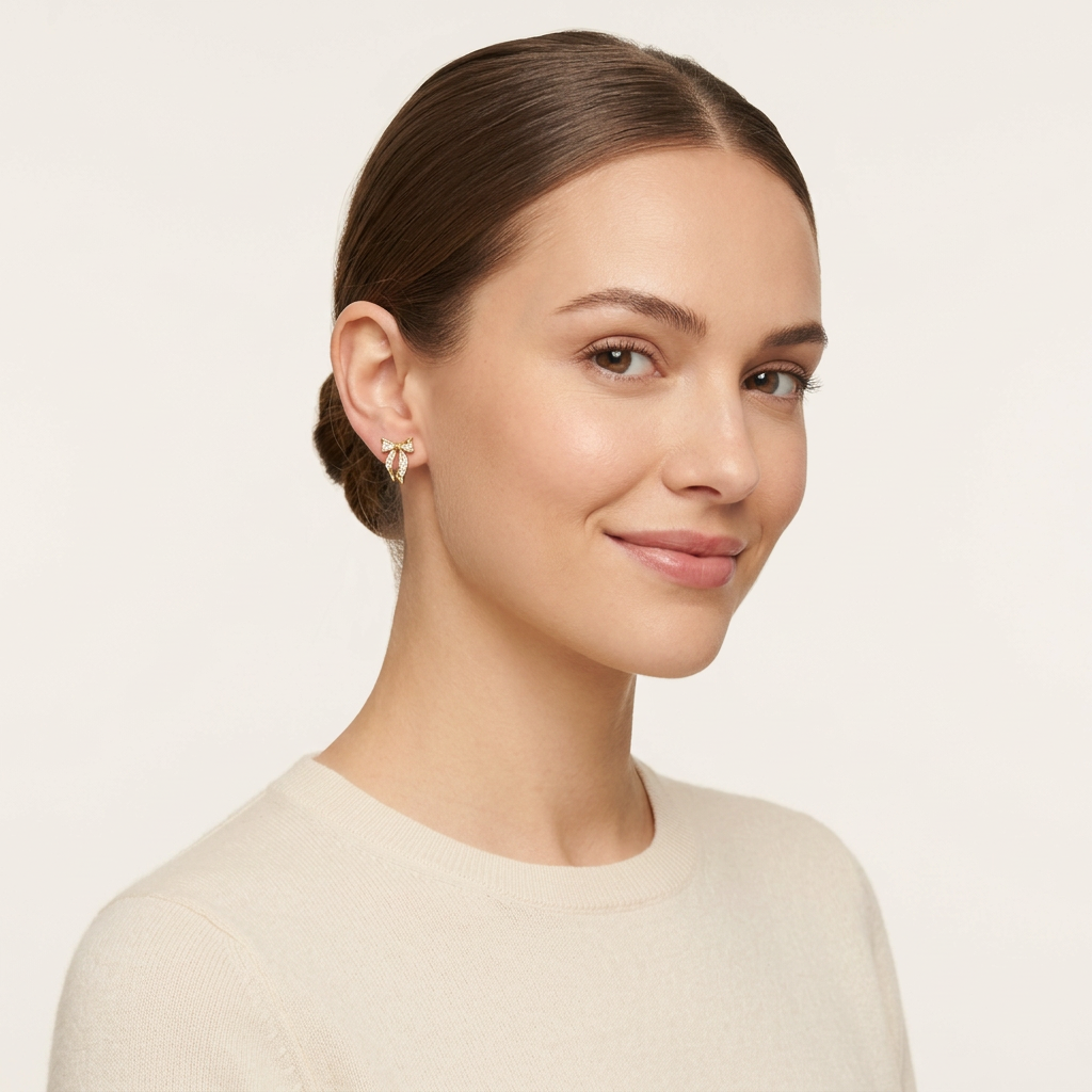 14K Gold Filled Bow Stud Earrings with Cubic Zirconia