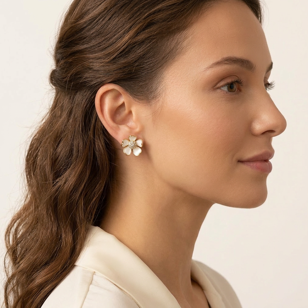 14K Gold Filled White Enamel Floral Stud Earrings – Soft Pet