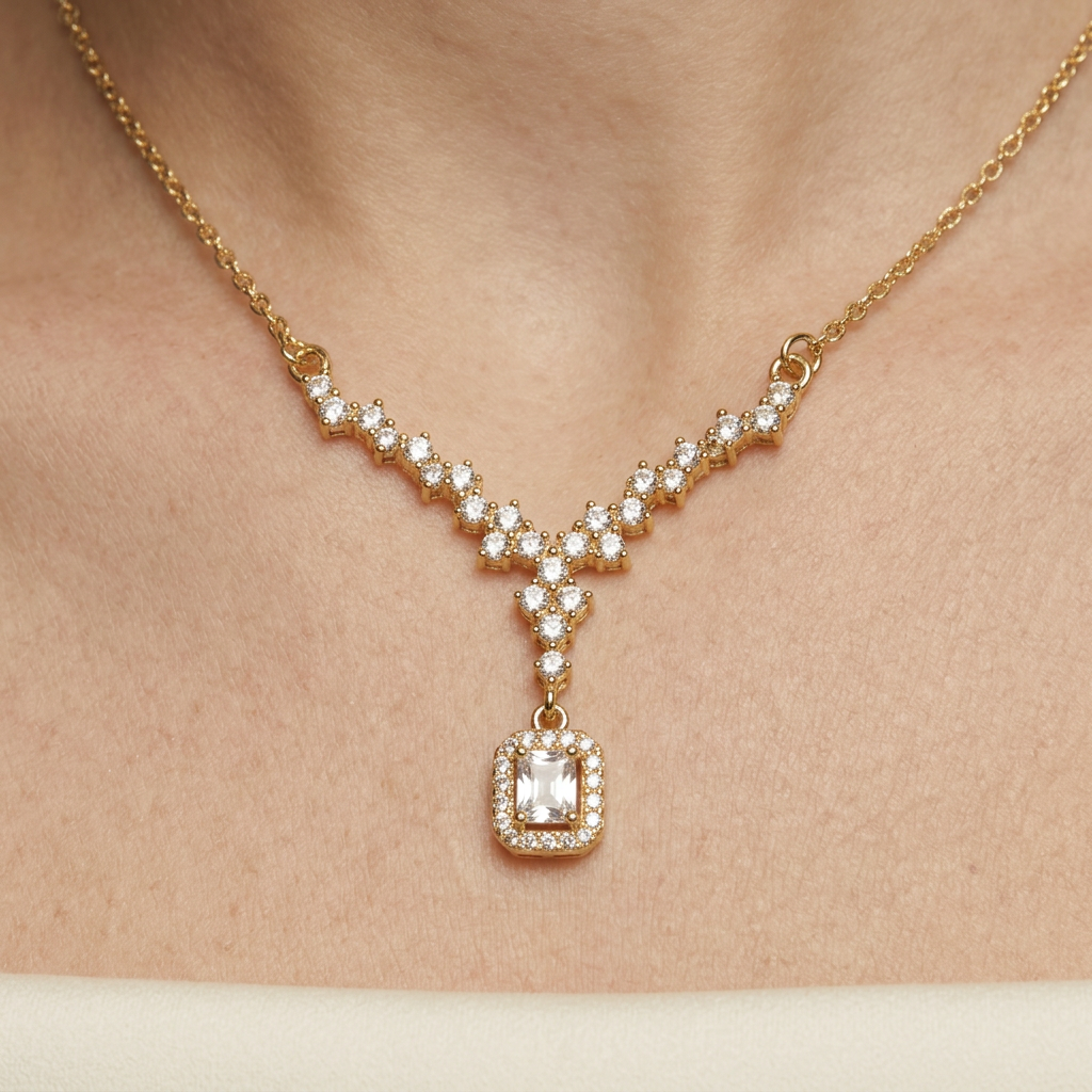 14K Gold Filled Cubic Zirconia Y-Necklace