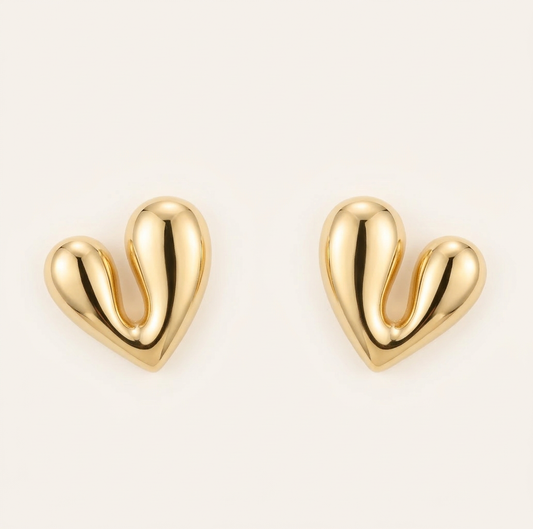 14K Gold Filled Adore Sculptural Heart Stud Earrings